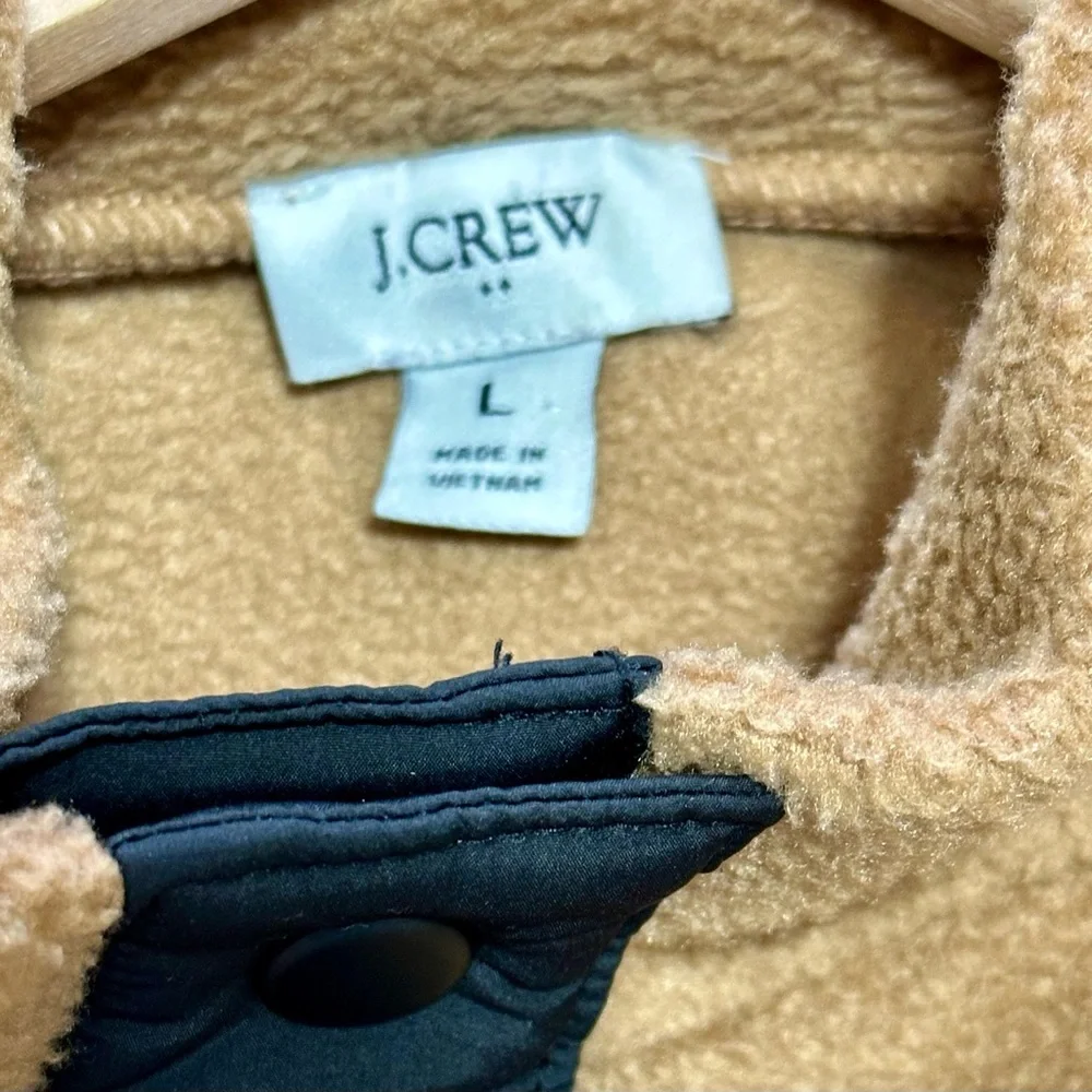 J Crew Factory Quilted Black and Tan Sherpa 1/4 Snap Neckline Pull Over Top - Picture 7 of 12